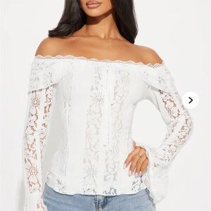 Fashion Nova White Lace Off-Shoulder Blouse